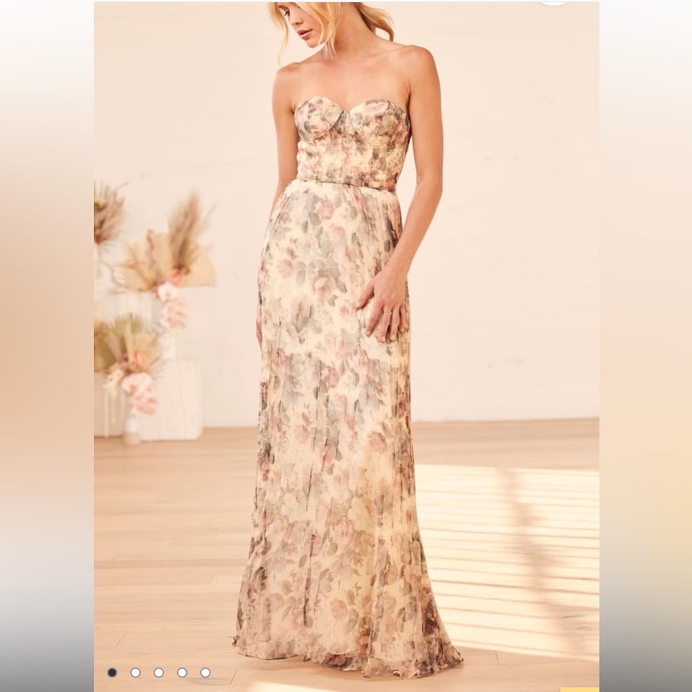 Lulus Most Beautiful Day Ivory Floral Print Organza Maxi Dress Size 2